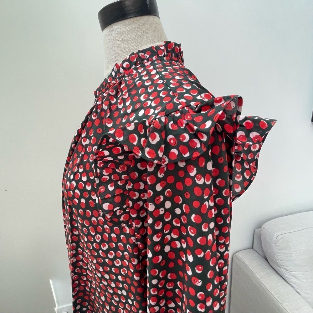 G by Giuliana Feminine Chic Ruffle Shoulder Blouse Red Pink Polka Dot Top 2X - Picture 9 of 11